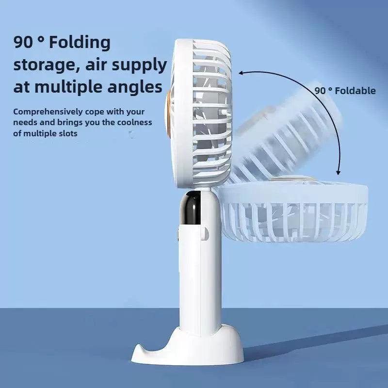 Foldable Rechargeable Hand Fan USB Portable Quiet Desk Fan with LED Display and Detachable Base