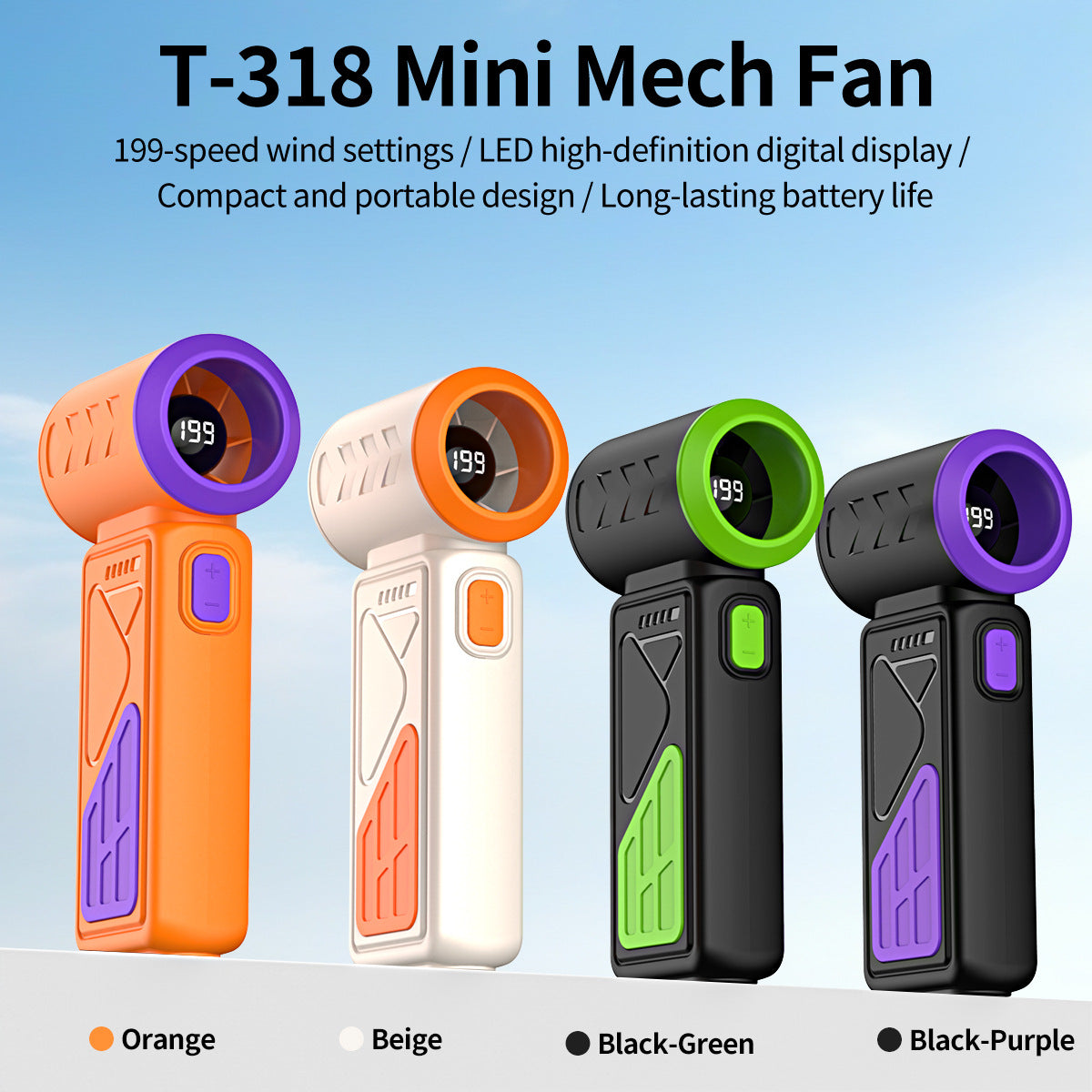 Harrow Portable Mini Fan with LED Temperature Display Lightweight Rechargeable