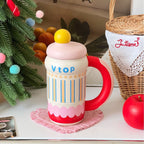 Women’s BPA-Free Plastic Water Bottle with Carry Handle and Integrated Straw Floral Design