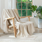 Bowlift Women's Soft Cotton Muslin Throw Blanket Breathable Lightweight with Fringes