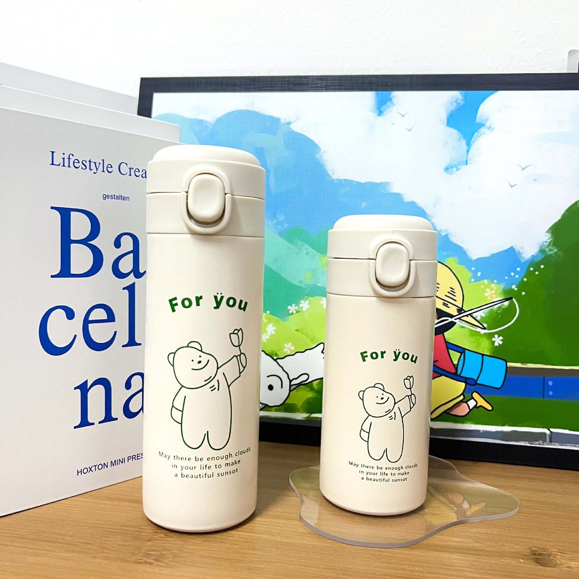 Women's Insulated Water Bottle BPA-Free Plastic Flip Lid Cute Animal Design Spill-Proof