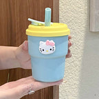 Reusable Drinking Cup with Straw BPA-Free Plastic Hello Kitty Design Compact Dishwasher Safe