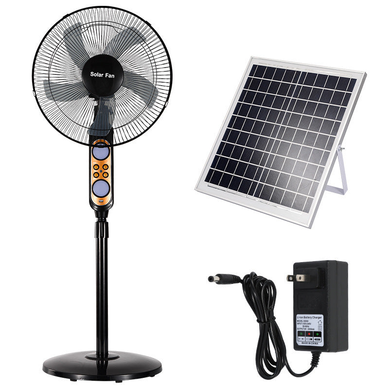 Brehn Solar-Powered Stand Fan Adjustable Height Battery Backup Outdoor Indoor Cooling