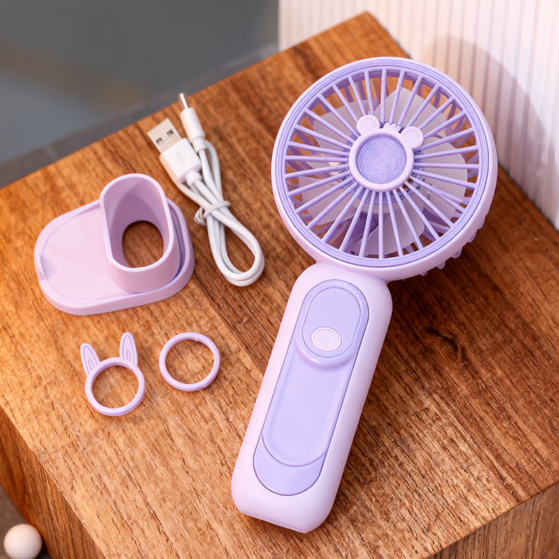 Compact USB Rechargeable Handheld Fan with Removable Stand Quiet Motor