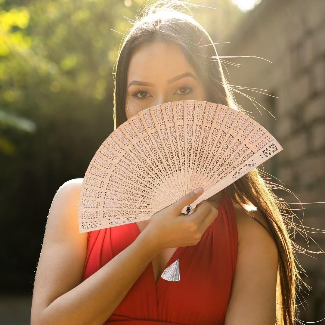 Ladies Decorative Hand Fan Filigree Wood Elegant Lightweight Portable