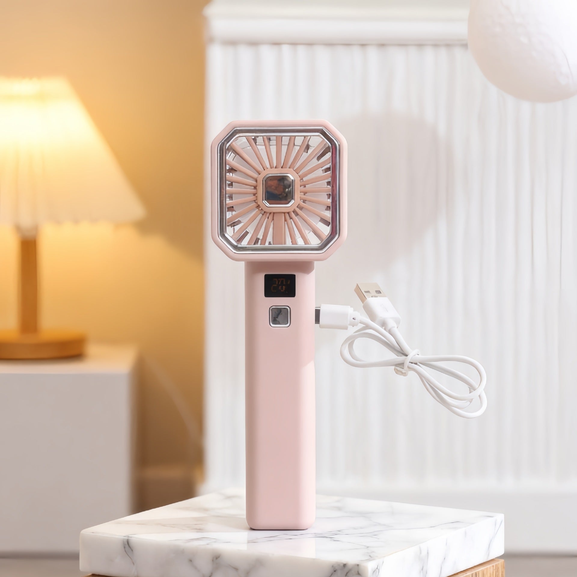 Portable USB Desk Fan with Digital Temperature Display Compact Foldable Grille