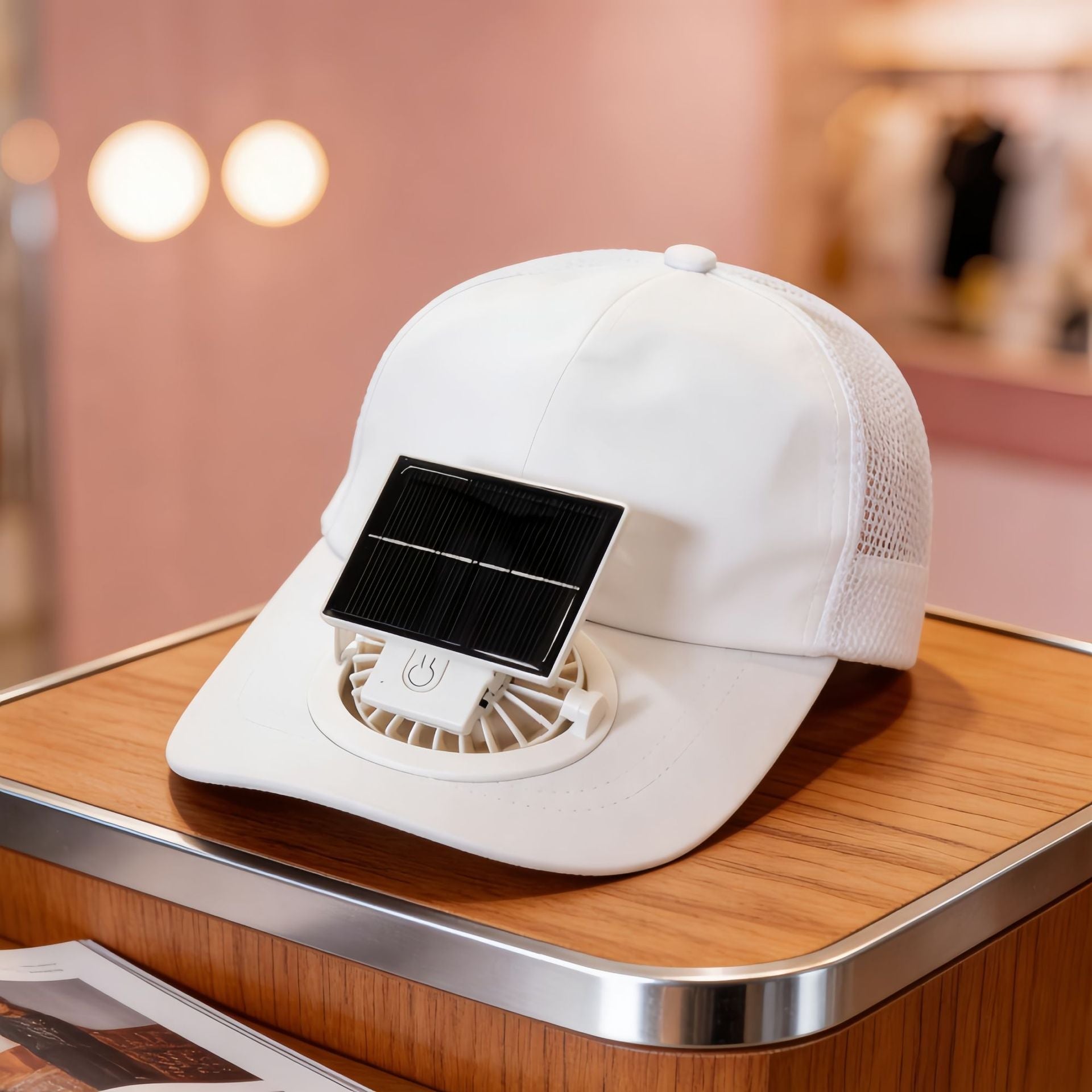 Ladies Cooling Cap with Integrated Solar Fan Breathable Mesh USB Rechargeable Lightweight