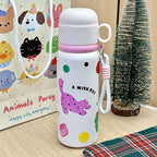 Insulated Stainless Steel Water Bottle with Colorful Polka Dot Pattern for Women