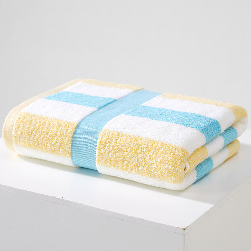 Ladies Cotton Towel Soft Striped Blue and White Bathroom Beach Gym Towel