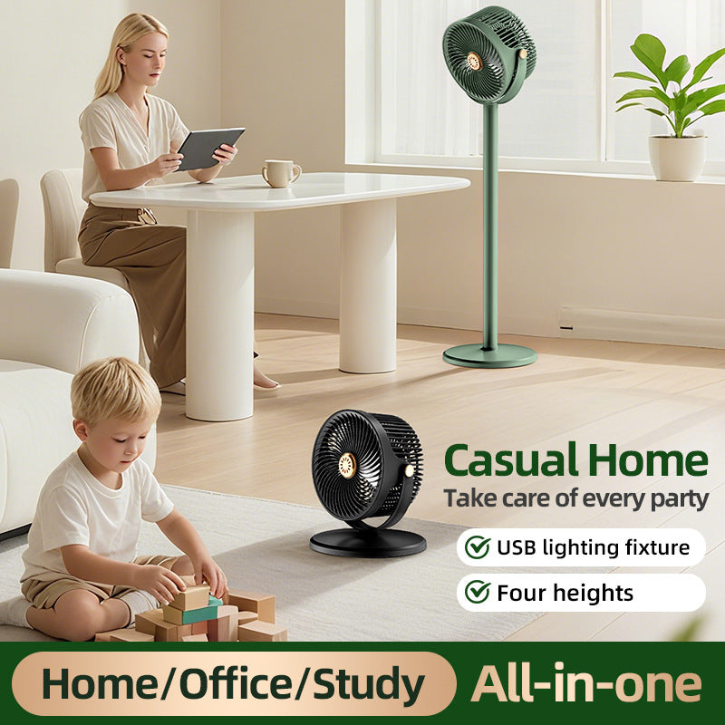 Solar-Powered Multi-Functional Floor Fan with Adjustable Height 5-Speed Settings and Emergency Power Bank