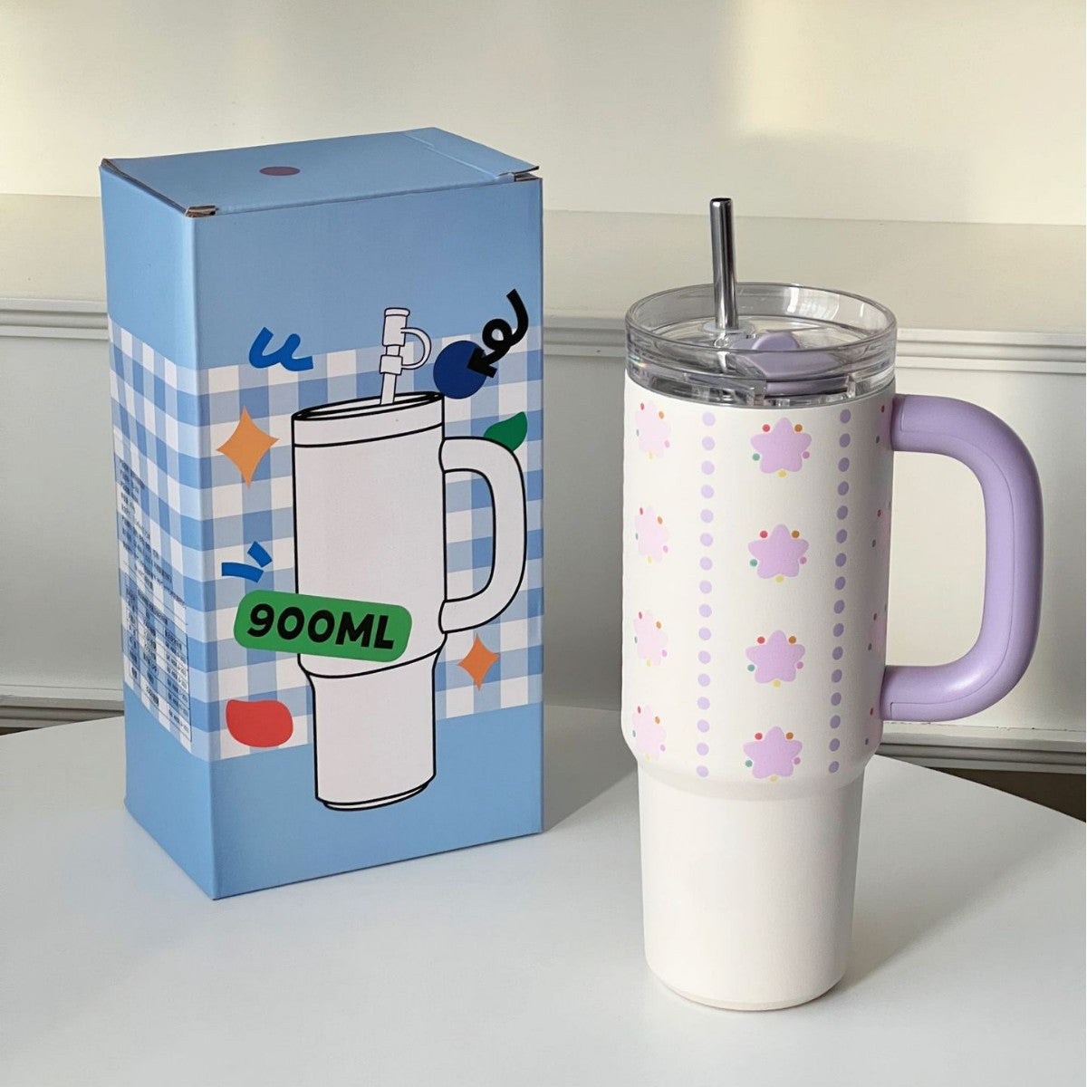 Women's Insulated Stainless Steel Cup With Straw Spill-Resistant Travel Tumbler