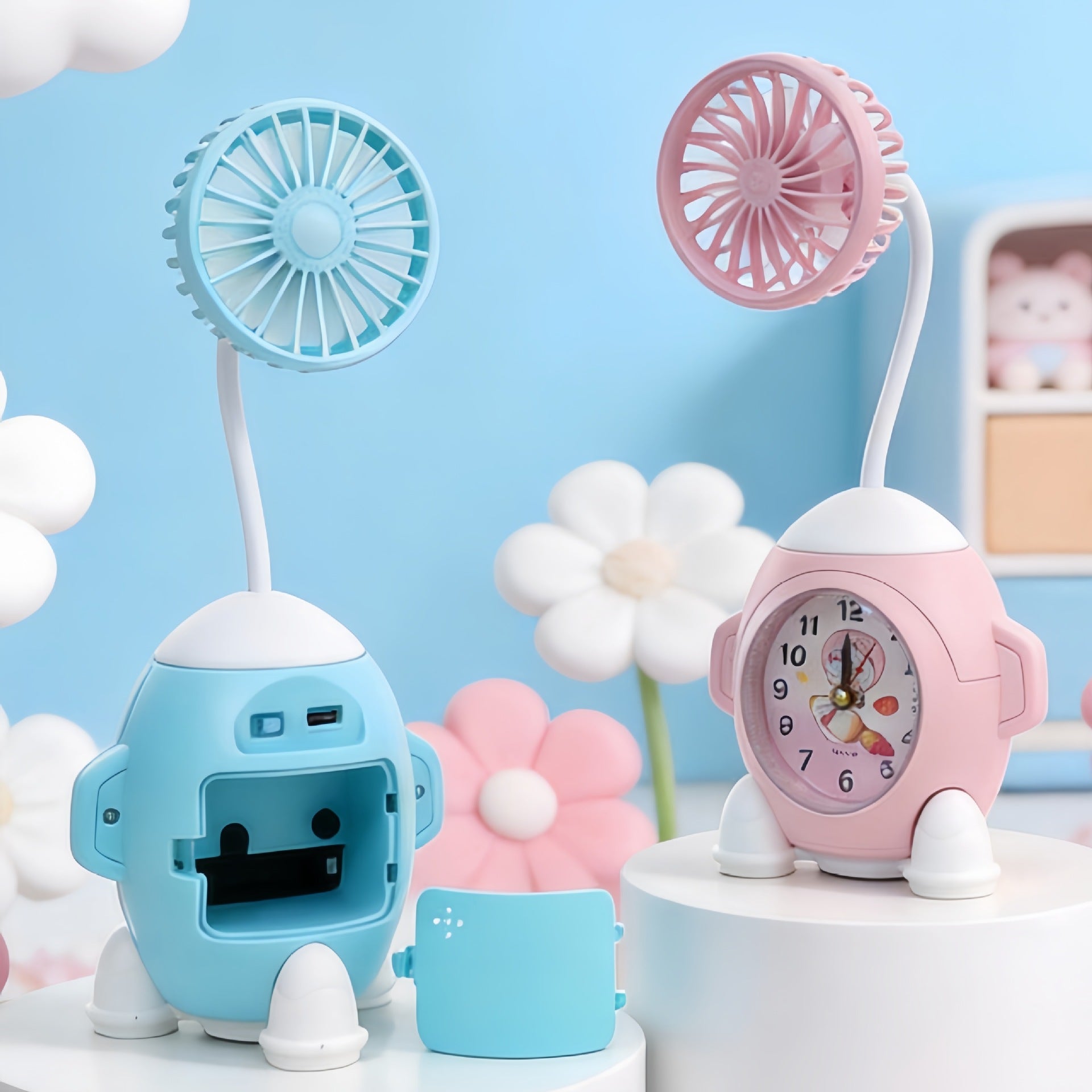 Ladies Desk Clock with Integrated Mini Fan Modern Design for Desk or Bedside