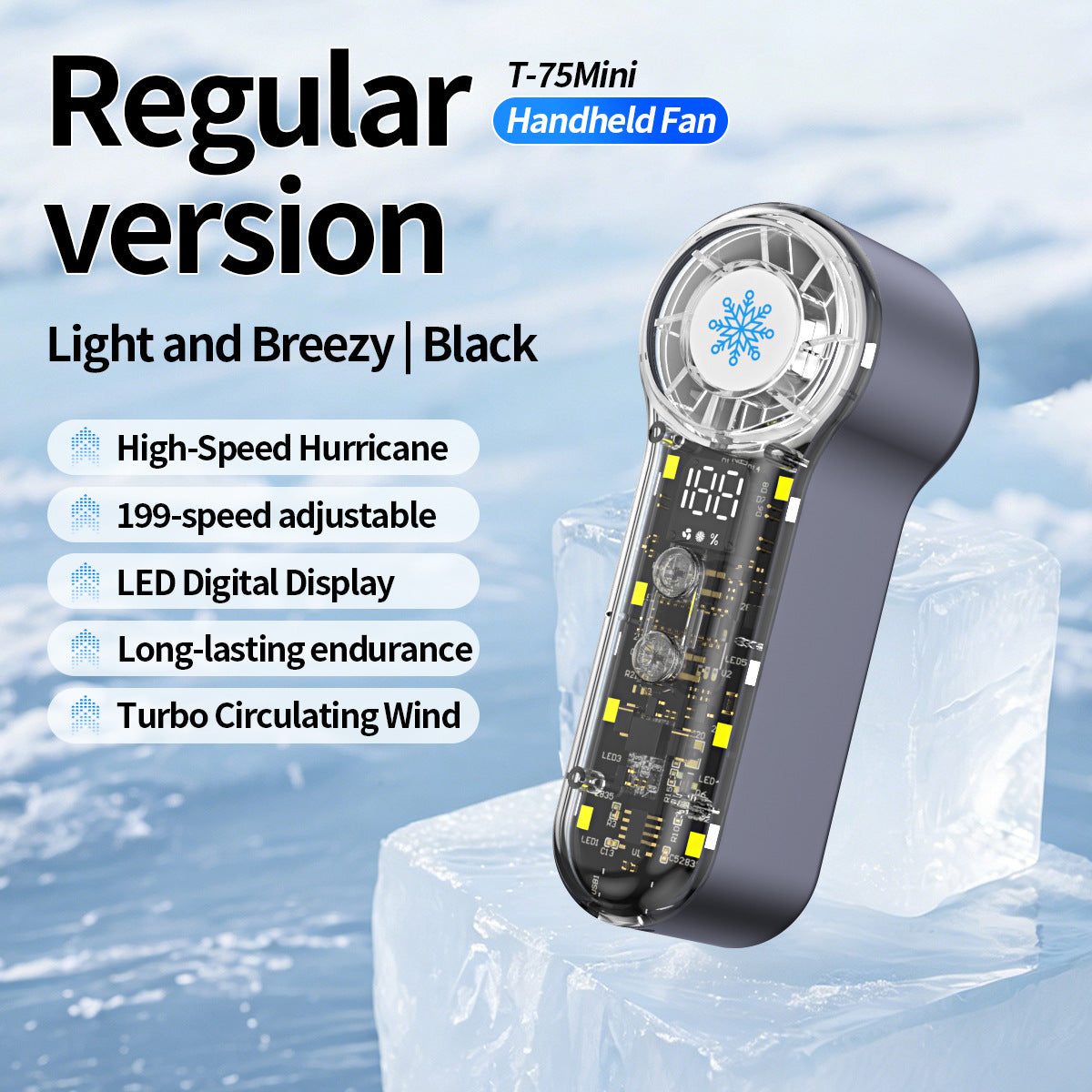 Portable Mini Hand Fan High-Speed 199 Settings LED Display Long Battery Life Compact for Women