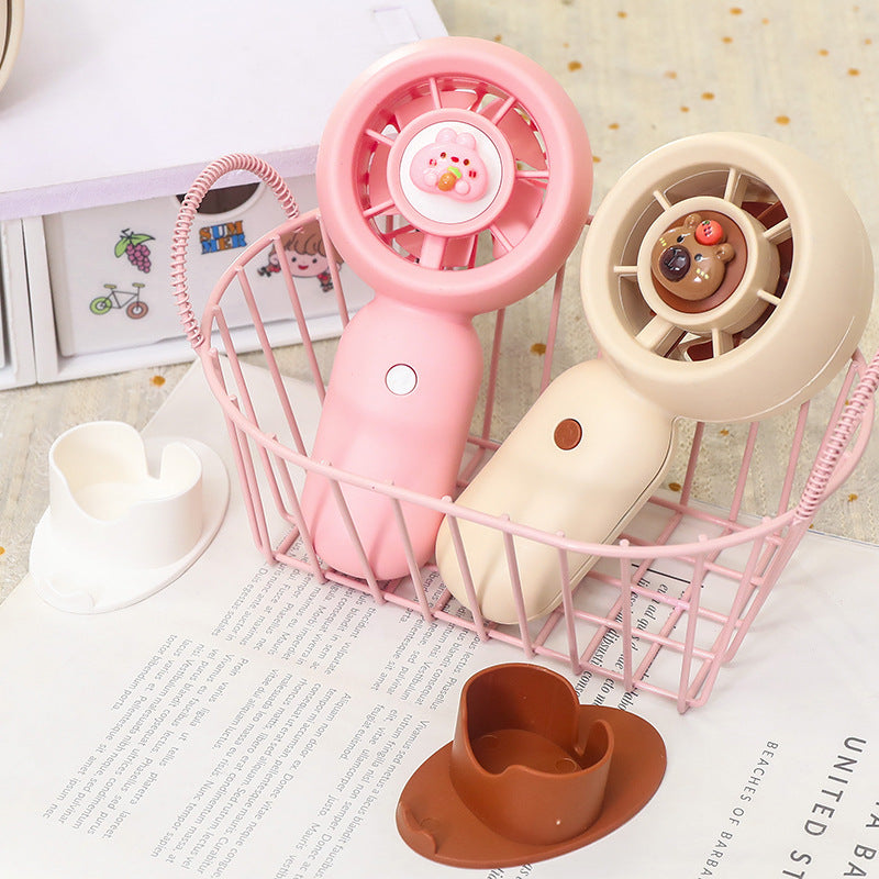 Portable Rechargeable Hand Fan Quiet Motor Cute Bear Design Table Stand