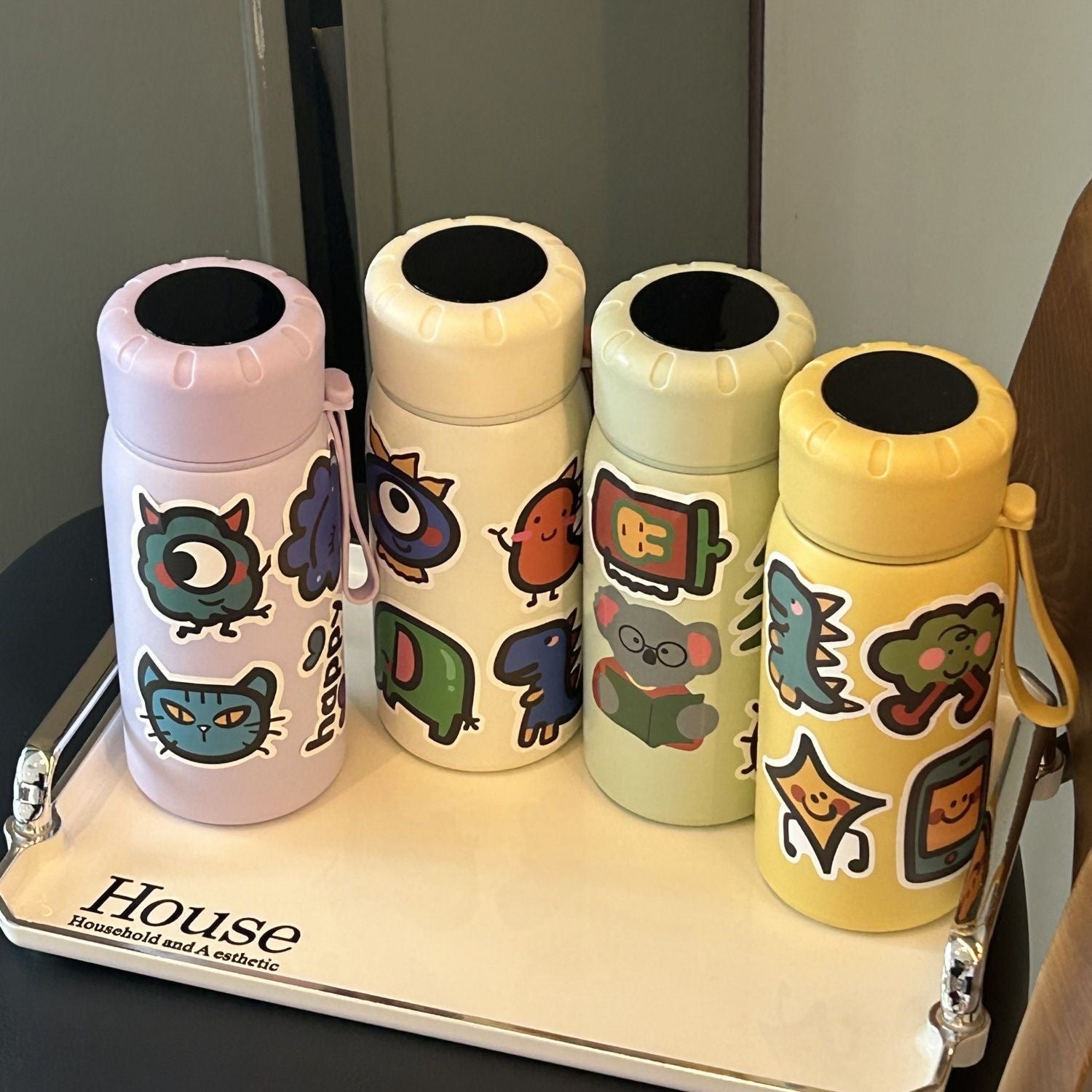 Ladies Stylish Water Bottle BPA-Free Flip Lid with Fun Sticker Designs Compact Size