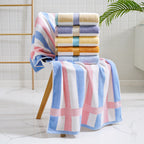 Ladies Cotton Towel Soft Striped Blue and White Bathroom Beach Gym Towel