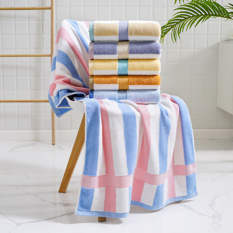 Ladies Cotton Towel Soft Striped Blue and White Bathroom Beach Gym Towel