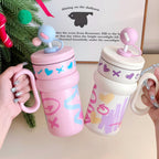 Children’s Drinking Cup with Integrated Straw and Cat Design BPA-Free Durable Plastic