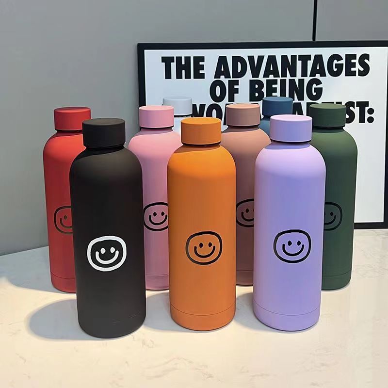 Ladies Stainless Steel Insulated Water Bottle 500ml Leak-Proof Smile Design