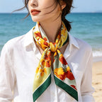 Women's Silk Scarf Botanical Pattern Soft Lightweight Elegant Neck Scarf Hairband Accessory