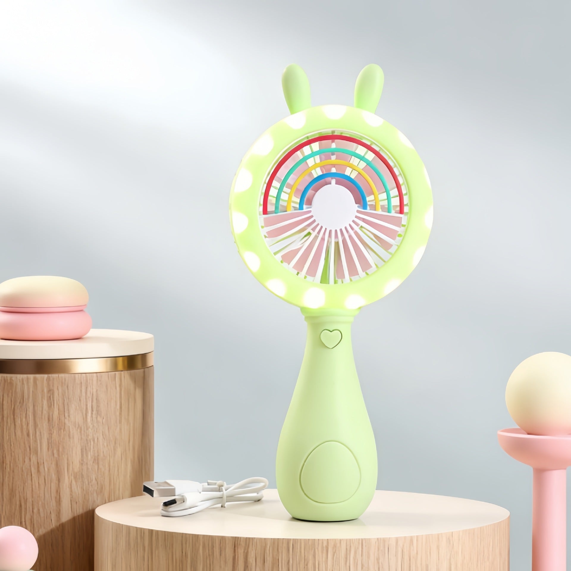 Portable Handheld Fan with Multicolor LED Lighting USB Rechargeable Flexible Design