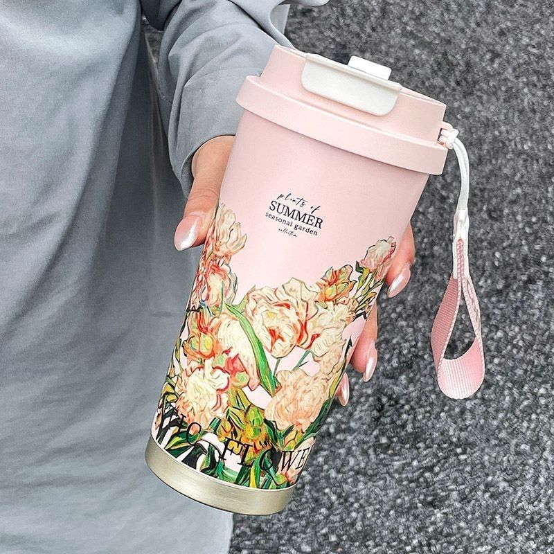 Women's Stainless Steel Insulated Thermal Mug 500ml Leak-Proof Floral Design