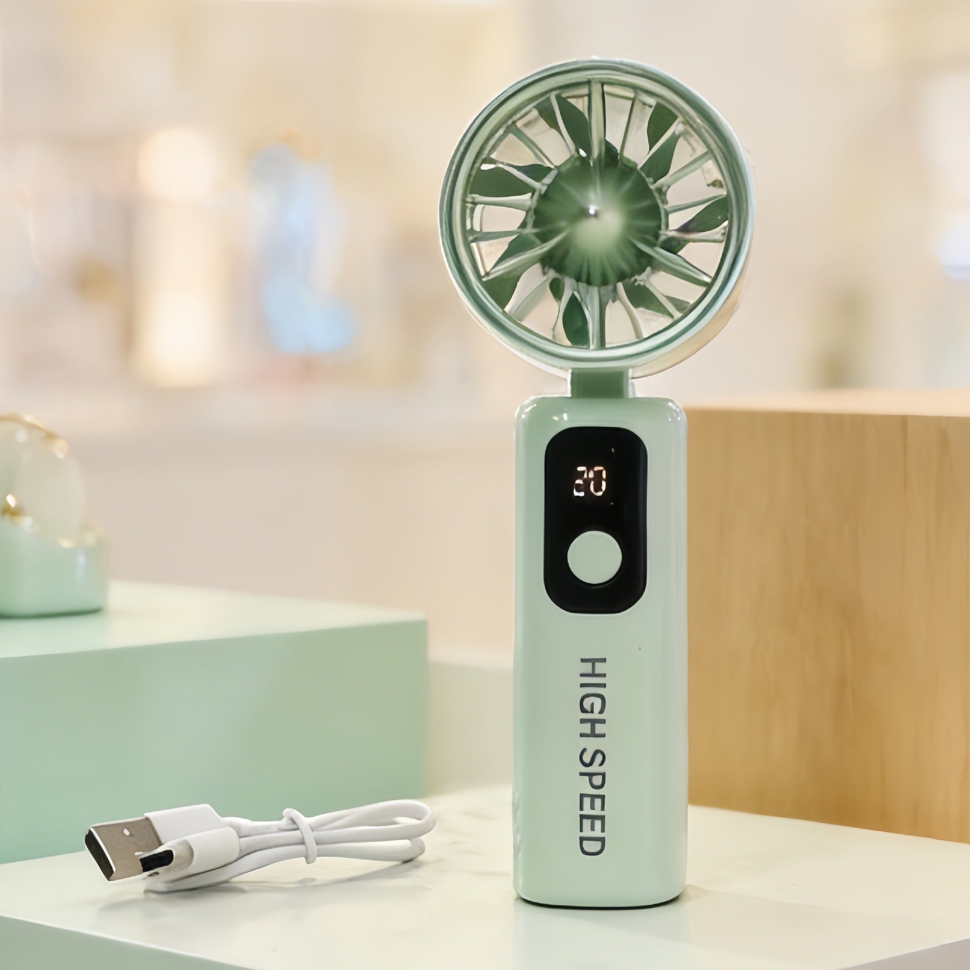 Portable High-Speed USB Charging Fan with LCD Display Compact Handheld Personal Cooling Fan for Women