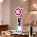 Ladies Portable Hand Fan USB Rechargeable with LED Light Adjustable Speed Compact Handheld Fan