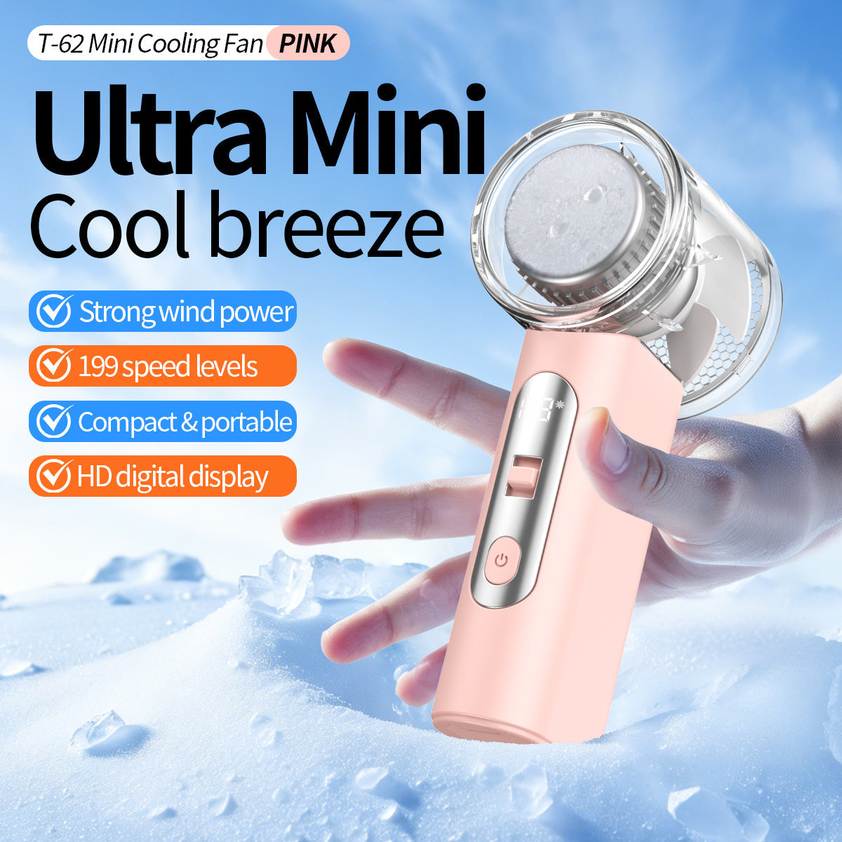 Portable Mini Air Cooler with HD Digital Display Compact Personal Fan for Women