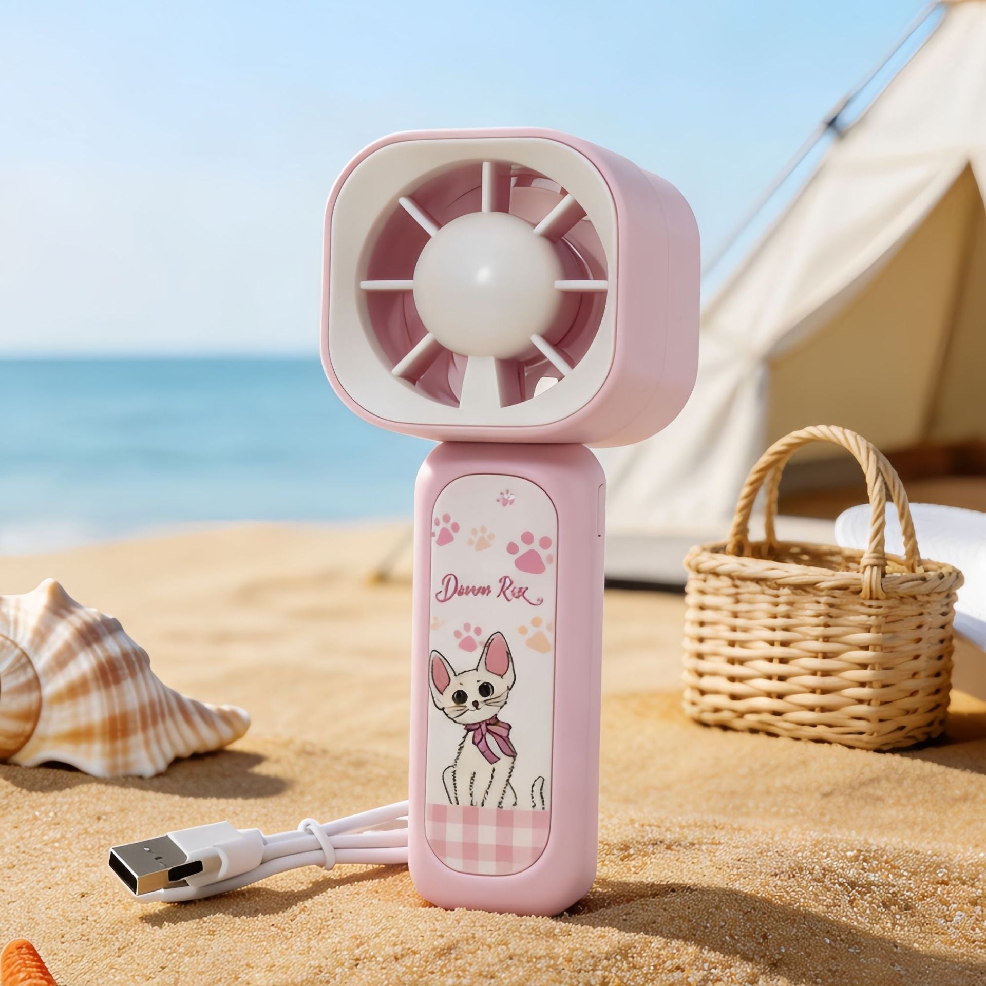 Portable USB Rechargeable Handheld Fan with Cute Rabbit Design Lightweight Personal Cooling Fan