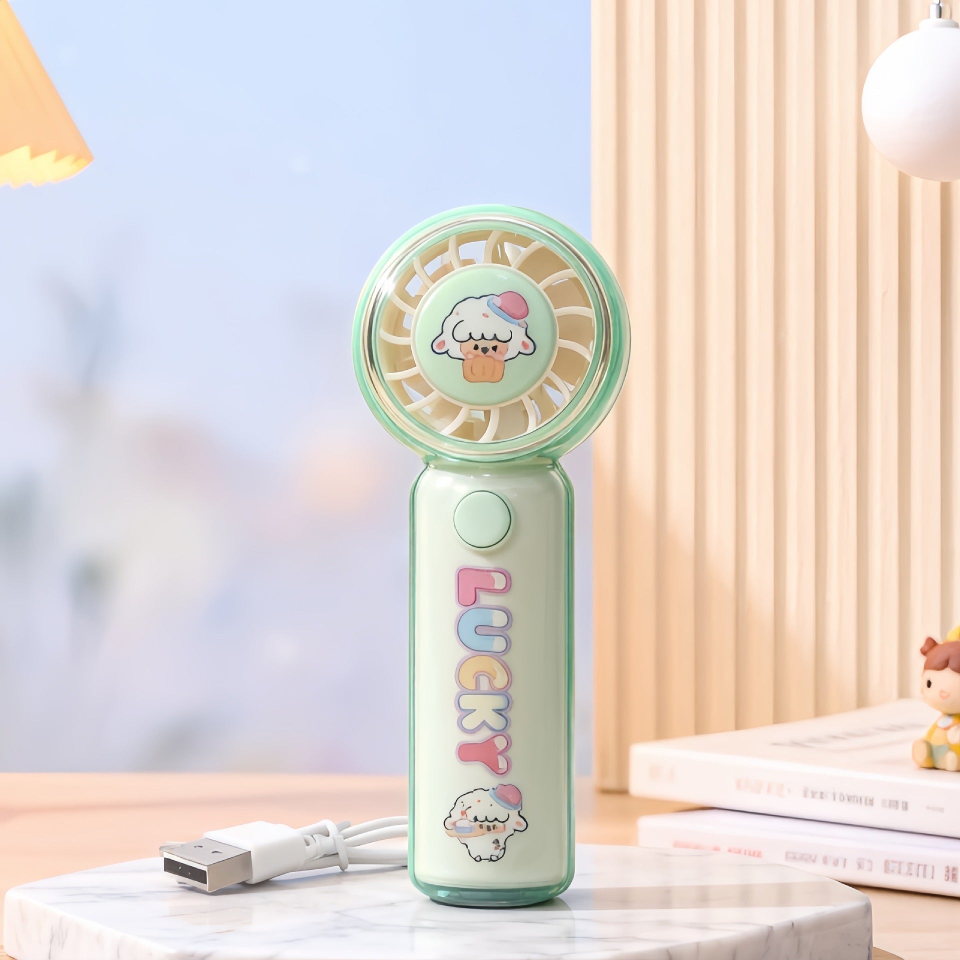 Portable Handheld Fan with Bear Design USB Rechargeable Lightweight Personal Fan