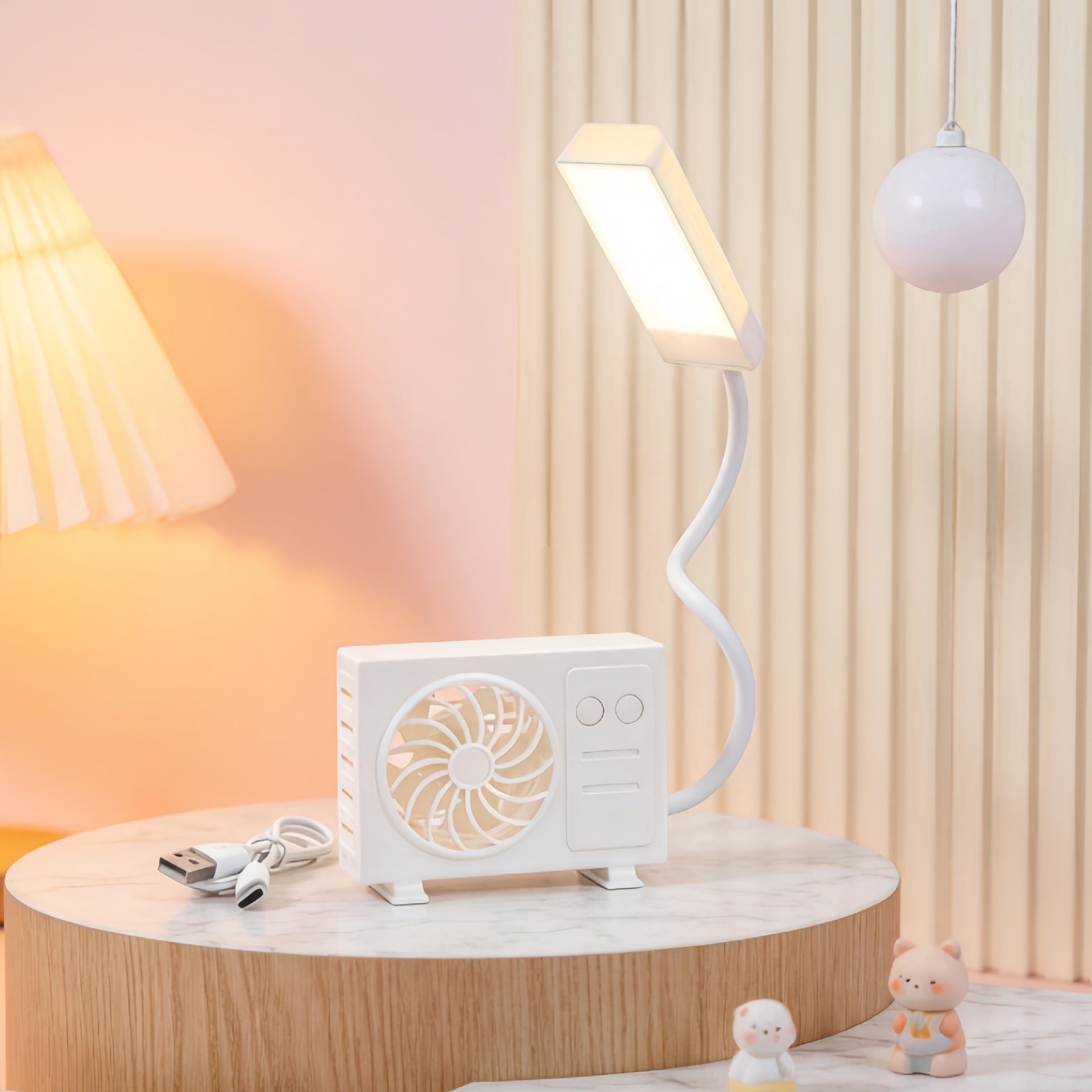 Multifunctional Table Lamp with Built-In Fan USB Powered Adjustable Brightness Compact Design