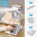 Portable USB Humidifying Fan with 3 Speeds and 7-Color LED Light Compact Moisturizing Desk Fan