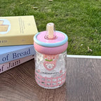 Women's Insulated Glass Water Bottle Leak-Proof Lid Checkered Design Ergonomic Handle