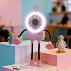 Creative Table Fan with LED Light and Ergonomic Flexible Legs Compact Portable Cooling Fan for Desk or Nightstand