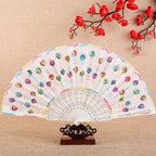 Ladies Hand Fan Bamboo Frame Paper Elegant Floral Design Portable Foldable