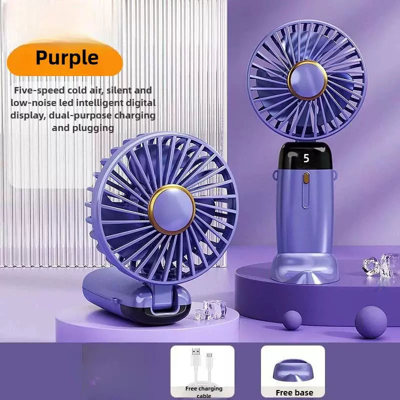 Foldable Rechargeable Hand Fan USB Portable Quiet Desk Fan with LED Display and Detachable Base