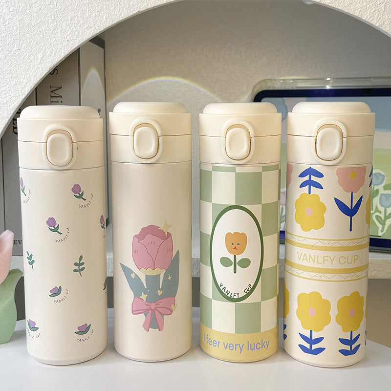 Insulated Stainless Steel Water Bottle with Floral Design Double Wall Vacuum for Women