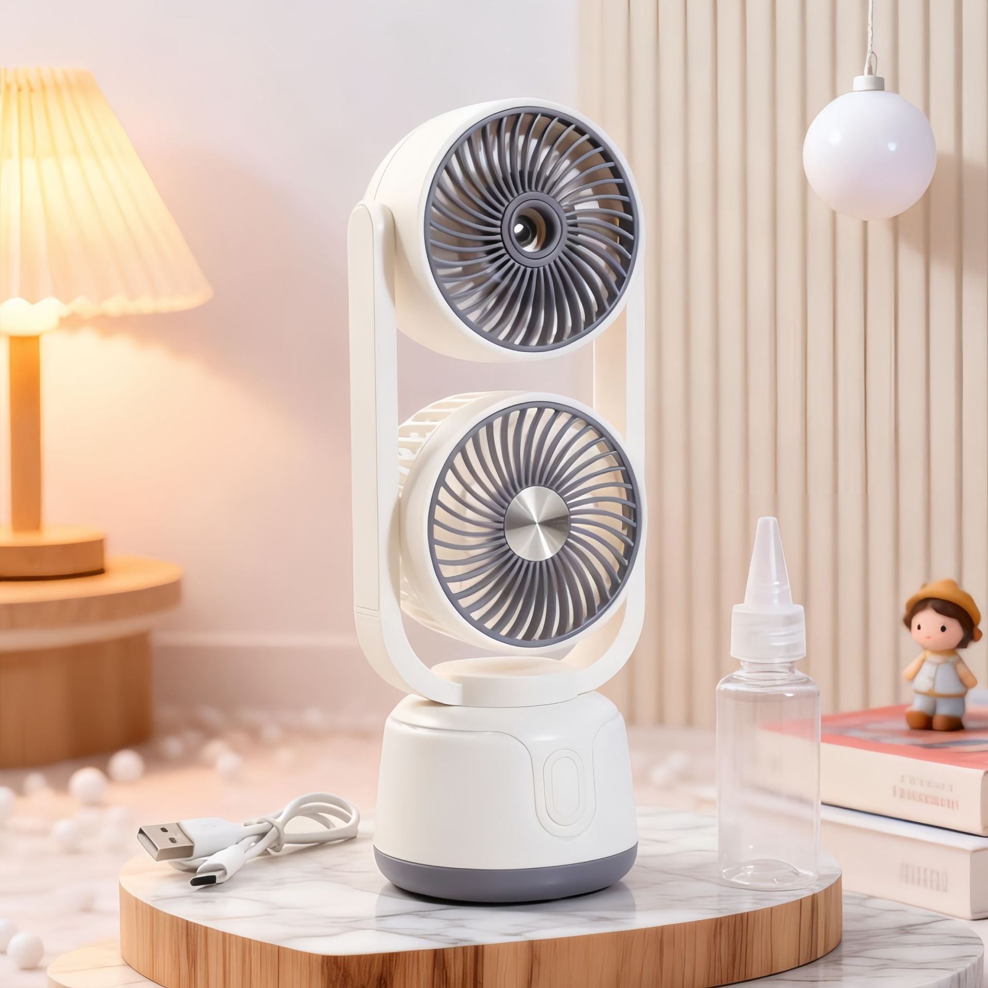 Portable Double Fan USB Rechargeable Quiet Motor Tiltable Heads Unisex