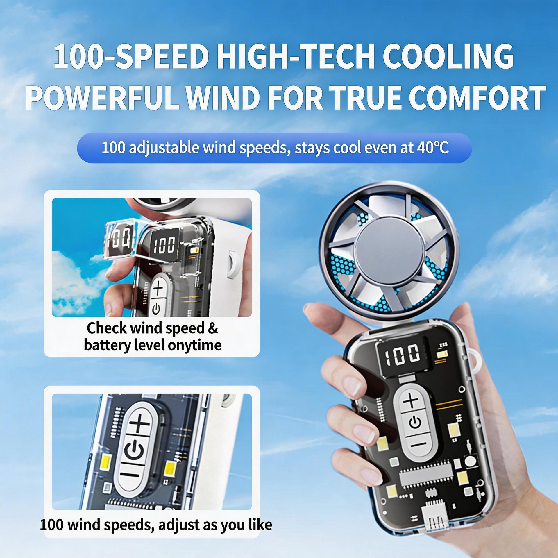 Portable Fan for Women 20100mAh Battery 199 Speed Levels Digital Display