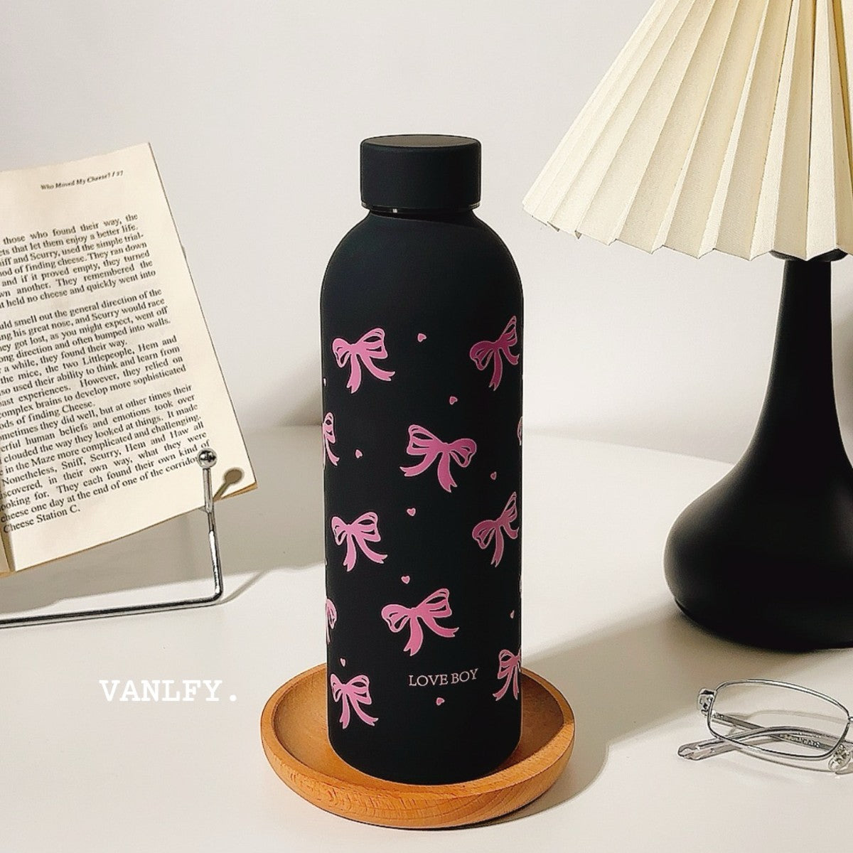 Women's Stainless Steel Insulated Water Bottle with Bow Design Leak-Proof BPA-Free