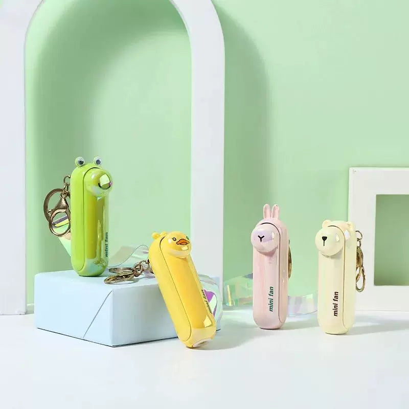 Rechargeable Mini Keychain Fan USB Portable Handheld with Wrist Strap and Frog Charm