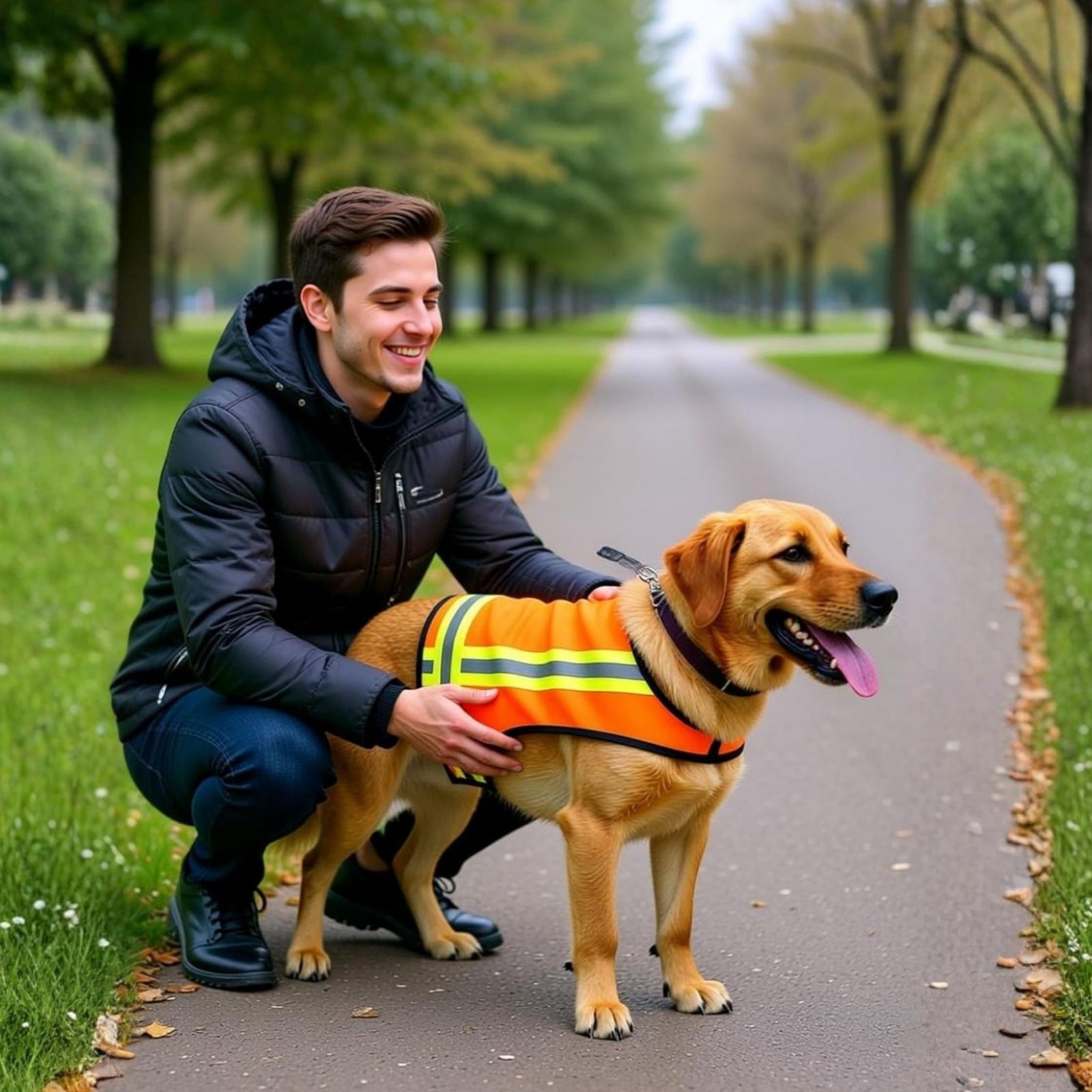 Dog Safety Vest High-Visibility Orange Reflective Stripes Adjustable Fit Lightweight