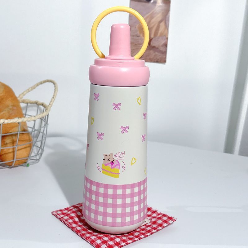 Women’s BPA-Free Plastic Water Bottle with Elegant Bow Motif and Carry Handle Stylish Design