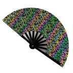 Ladies Fan Lightweight Fabric Colorful Geometric Design Portable Handheld