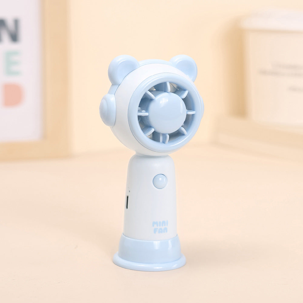 Mini Rechargeable Handheld Fan Bear-Themed Portable Quiet Personal Fan