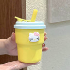 Reusable Drinking Cup with Straw BPA-Free Plastic Hello Kitty Design Compact Dishwasher Safe