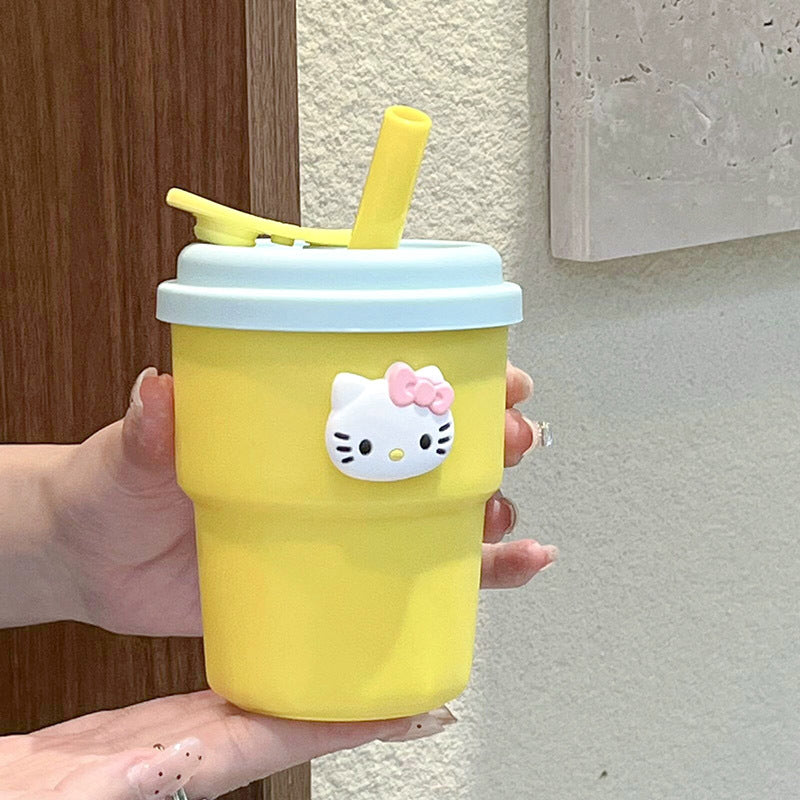 Reusable Drinking Cup with Straw BPA-Free Plastic Hello Kitty Design Compact Dishwasher Safe