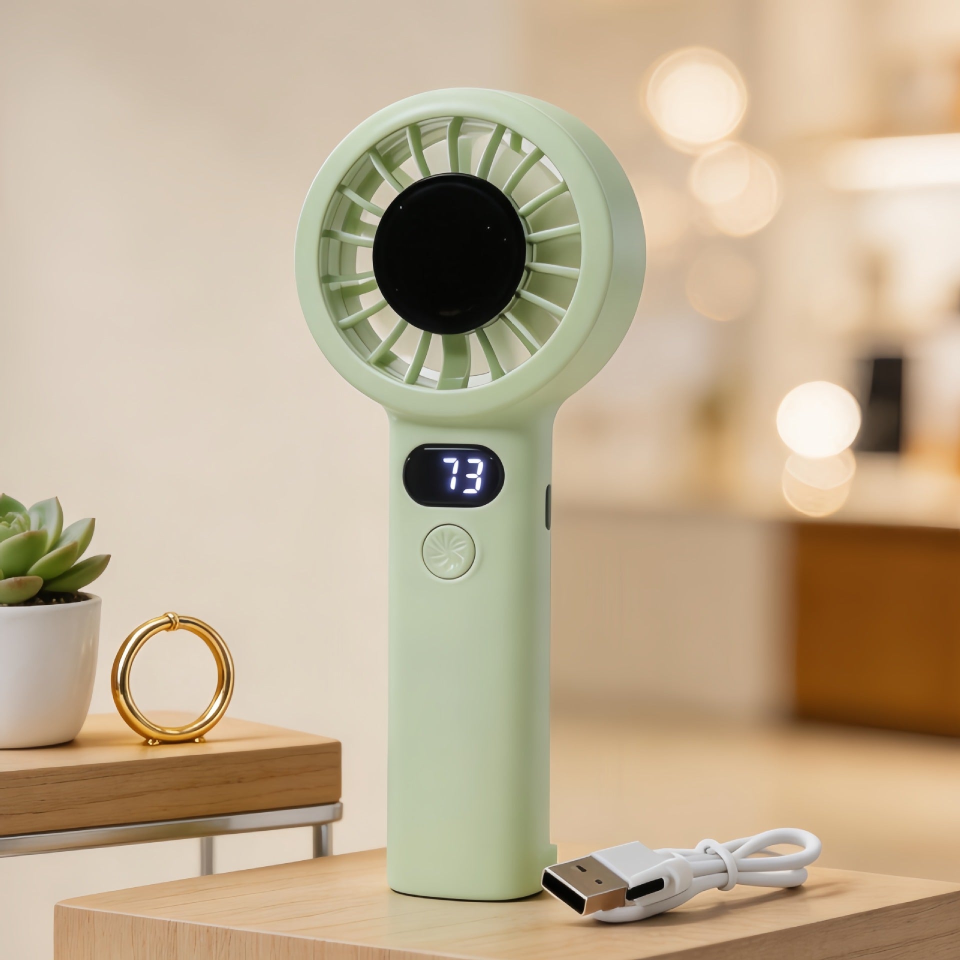 Portable Mini Fan with Digital Speed Display USB Rechargeable Handheld Table Fan