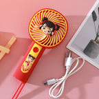 Women Portable Hand Fan USB Rechargeable Quiet Cooling Fan with Fun Character Design